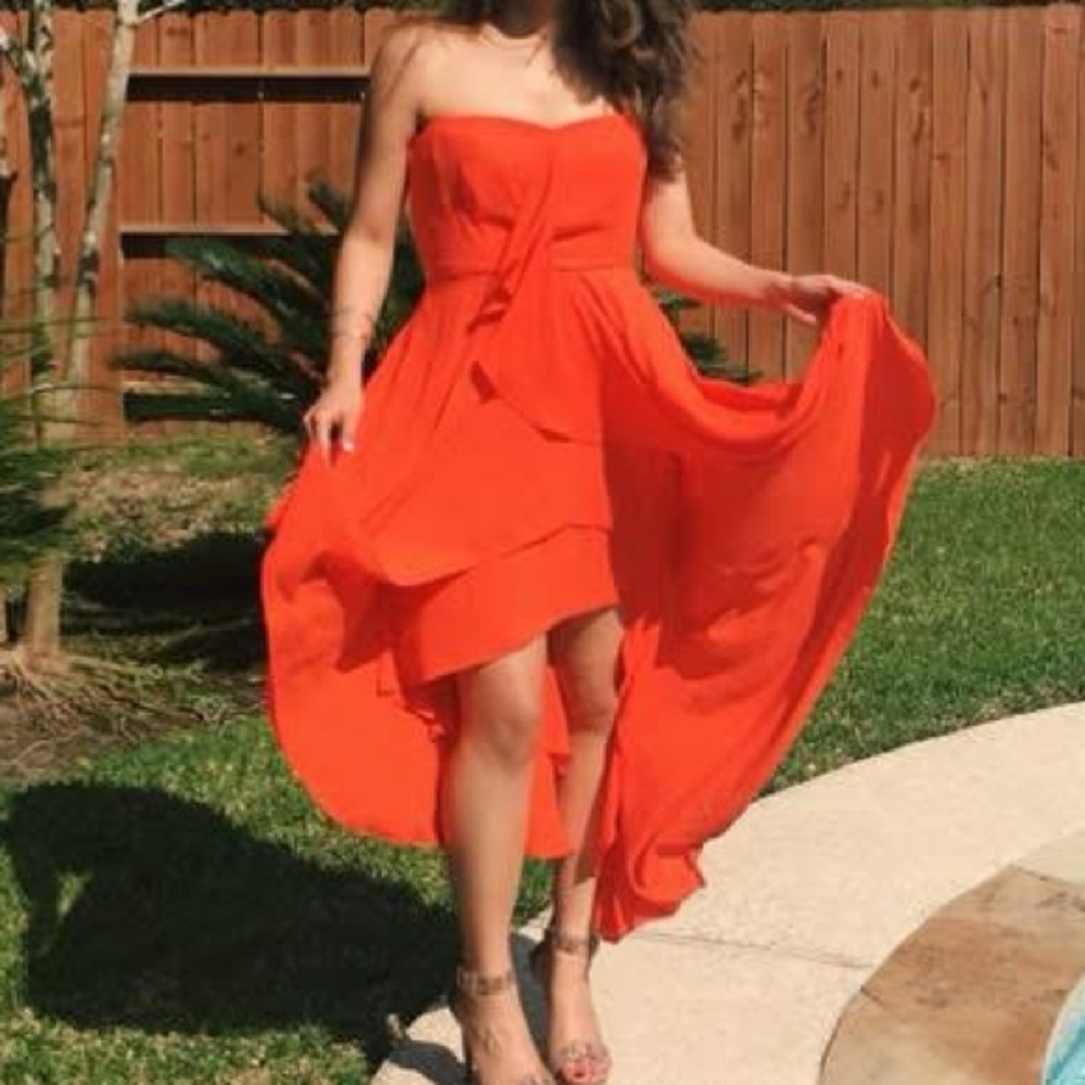 Bcbgmaxazria Strapless Orange Maxi Dress